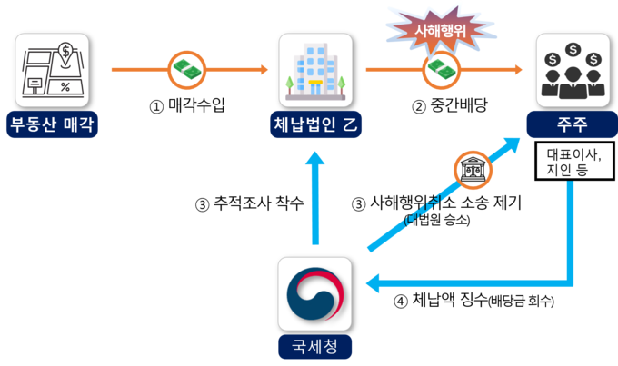 사례2, 중간배당으로 껍데기 회사 만들어 체납세금 회피 … 최초 소송제기로 징수
