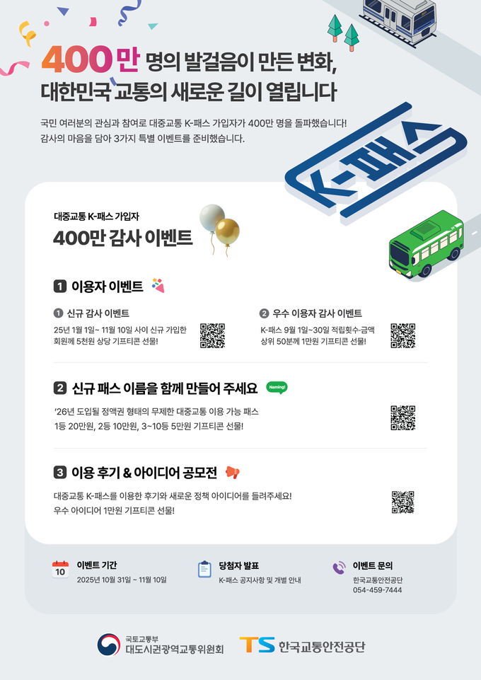 K-패스 400만명 달성 기념 이벤트 홍보 포스터